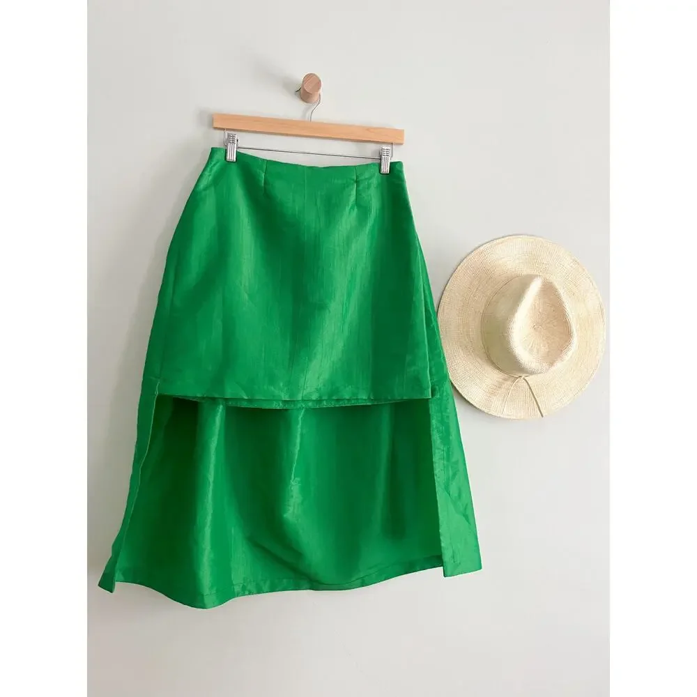 Anthropologie | Maeve Asymmetrical Sateen Skirt | Green | Sz 6 | NWT